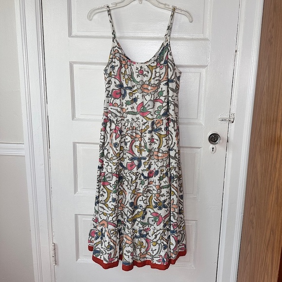 THML 100% Cotton A-Line Dress Tiered Ruffle Hem Colorful Allover Print Sz Small - Picture 17 of 17